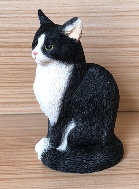 可爱黑白猫咪摆件树脂猫咪装饰品生日纪念礼品艺术可爱风工艺