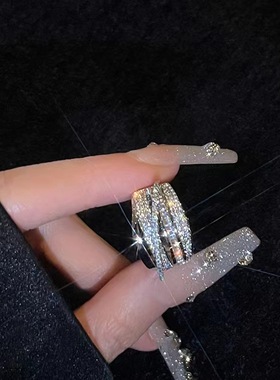 2025新款璀璨流星锆石个性银色潮流女戒开口可调节时尚潮流饰品