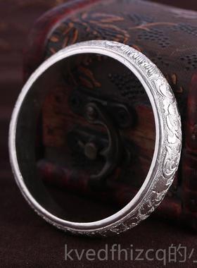 新款定制民族风法古老式熟真银999足银纯手银镯闭口手环可扁刻字