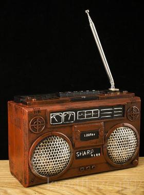 新款意 复古做旧老创式收音机视模型摆件电咖啡厅机奶茶店桌面装