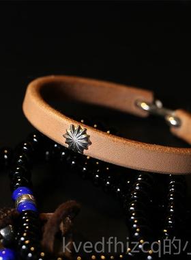 新款一休高郎桥吾进口日本枥木革植鞍5鞣革92纯银钩皮手环手镯