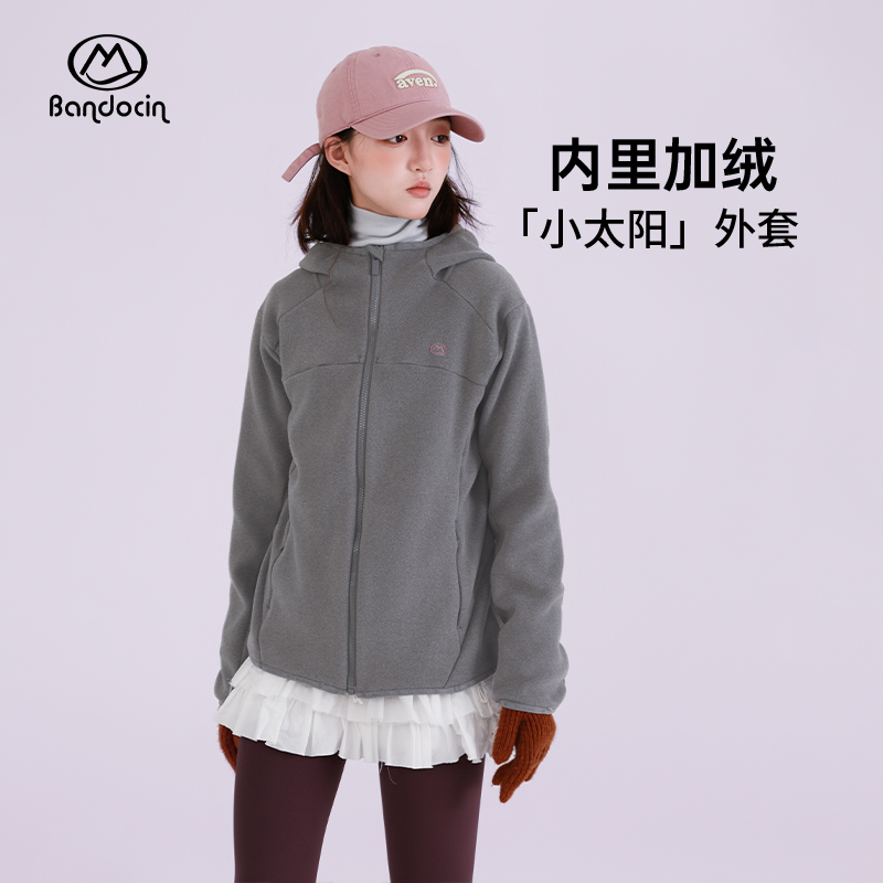 半度闲女大童加厚外套洋气秋冬装25新款女孩冬季加绒运动连帽上衣 - 图1