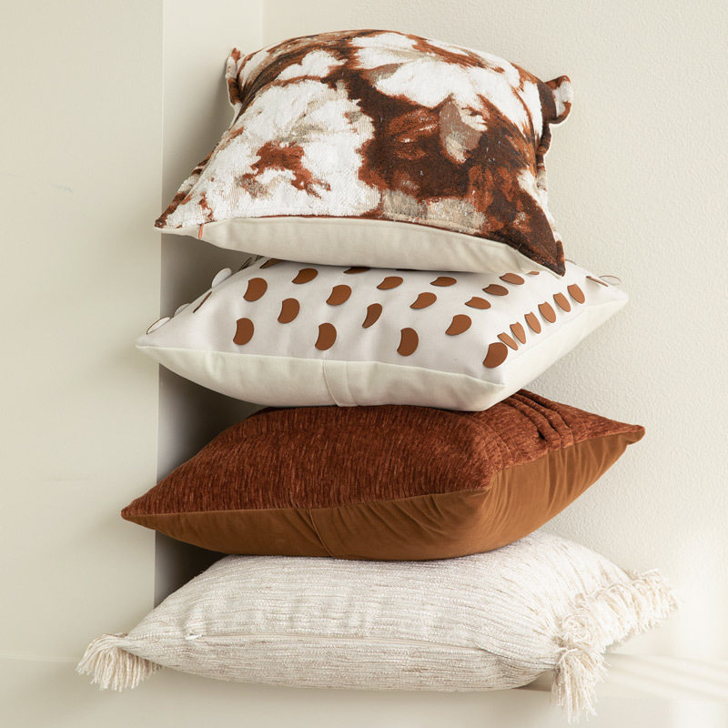 北欧高级感焦糖色抽象花朵奶油风抱枕沙发客厅靠枕民宿卧室样板间,淘宝优惠券,粉丝福利购,淘宝优惠卷