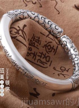 新款齐天大9紧箍咒情侣定海神针纯银如金箍棒手镯99足银手意工男