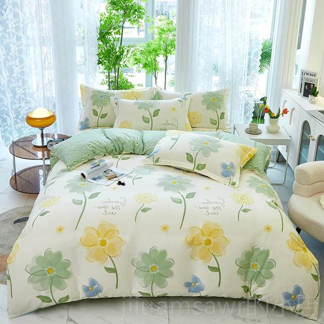 New 100% cotton four-piece set bedding for men simple pure cotton 4-piece set. Quilt cover single and twin beds 18 meters 1.