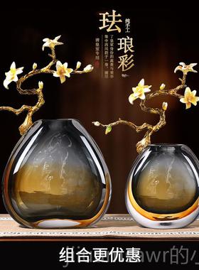 新款新中式珐件彩琉璃琅轻奢装花瓶摆饰高档乔迁礼品客厅高端玄关