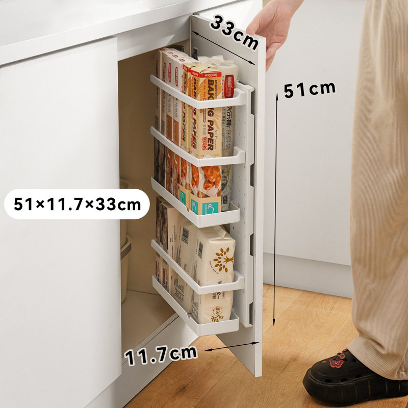 Kitchen storage rack cabinet door hole plate plastic refrigerator punch-free wall-mounted multi-functional storage shelf