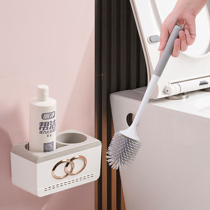 Toilet brush, household no-dead-corner wall-mounted toilet brush, toilet cleaning shelf, bathroom silicone toilet brush set