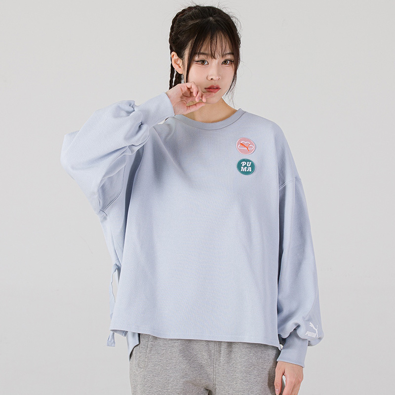 Puma彪马卫衣女运动服新款圆领宽松蓝色套头衫536095-21