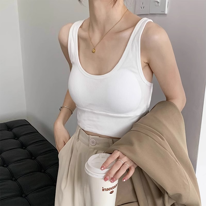 春夏新品小吊带美背背心一体式固定杯裹胸防走光外穿打底抹胸Xt