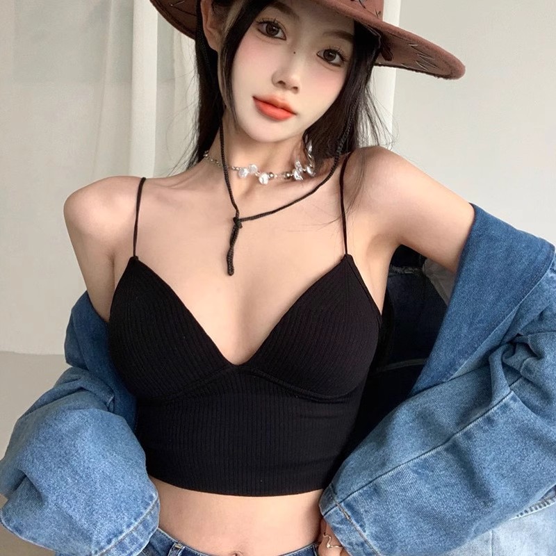 春夏新品小吊带美背背心一体式固定杯裹胸防走光外穿打底抹胸Xt