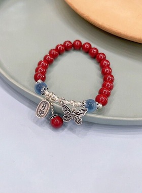 新款仿朱砂手链平安喜乐手串转运本命年红色时尚礼物招财复古