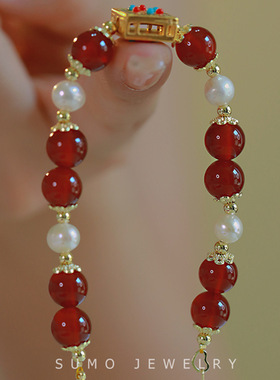 一眼万年仿天然红玛瑙爱心与希望手链小众设计感甜美气质百搭