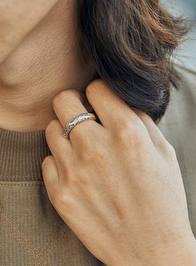 泰国手工錾刻戒指男潮小众设计民族风泰银中指环开口尾戒镀银