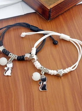 复古男女首饰品 夸张狐狸小配饰流行手工diy蜡绳编织情侣手链