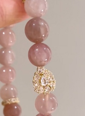 2025新款天然马粉水晶桃花手链女款清新甜美手串小红书网红