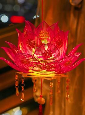 手提荷花莲花灯放灯行花灯儿童走秀表演舞蹈道具古风手提花灯灯笼