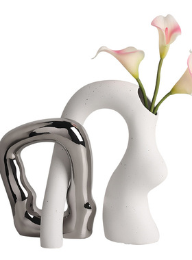 ins复古素胚陶瓷花瓶北欧风格客厅装饰摆件干花粗陶花器家居装饰