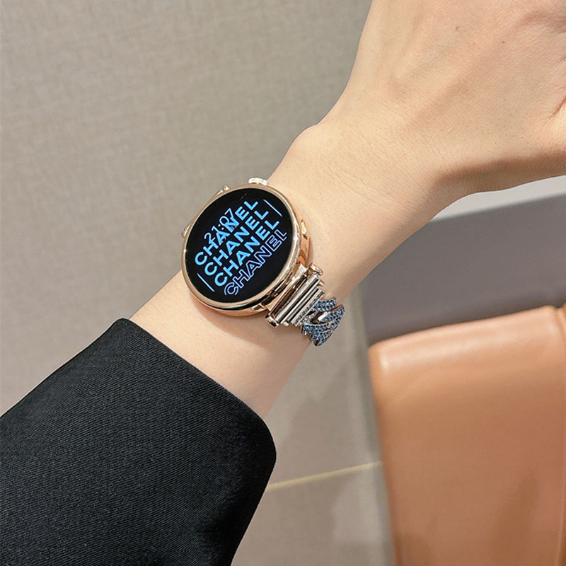适用华为gt5表带新款古巴链金属链华为watch4/3pro腕带高级女华为gt4/gt3镶钻手链Magic2代42mm表带18mm/22mm - 图1
