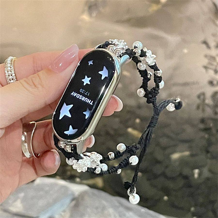 适用小米手环10表带新款米9nfc珍珠蝴蝶金属表链米8/7/6新中式8NFC编织绳小众女华为9/8串珠伸缩链红米watch4,淘宝优惠券,粉丝福利购,淘宝优惠卷