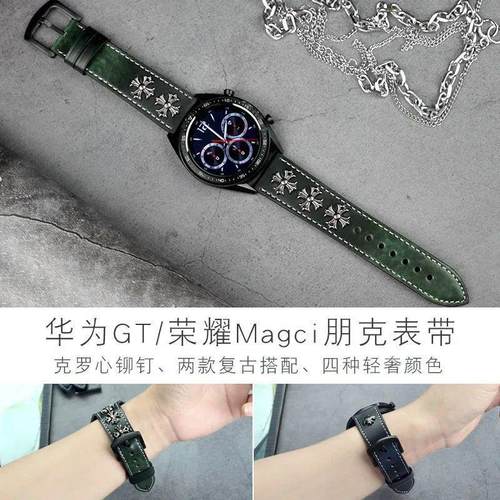 适用华为gt5表带朋克罗心柳钉复古表带华为gt4/gt3手表带荣耀Magic2真皮46mm表带gt2pro复古朋克罗心22mm表带 - 图0