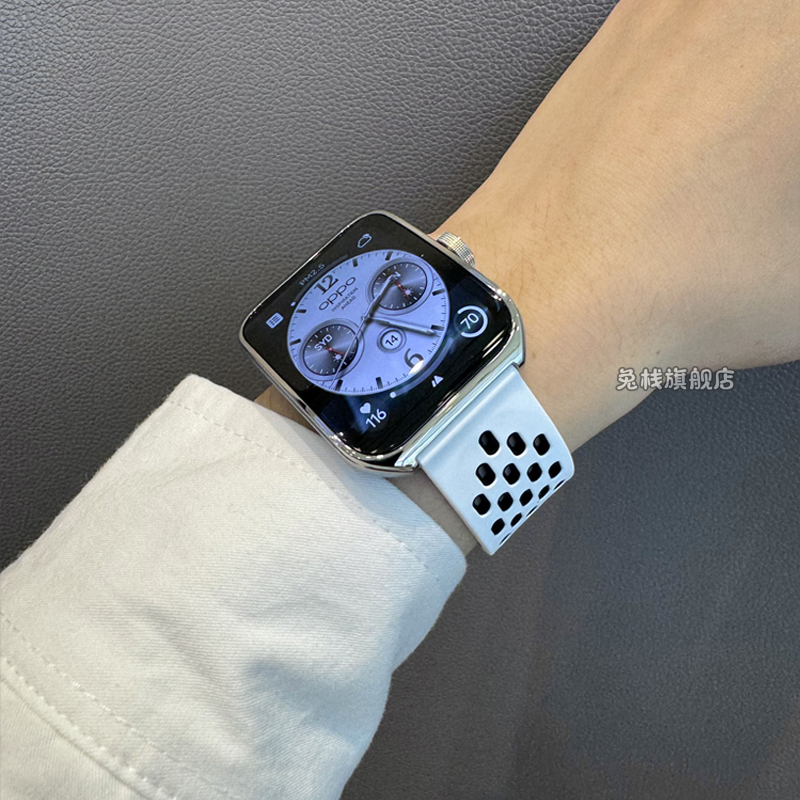 适用oppowatch4pro/X手表表带硅胶oppowatch3pro双色洞洞磁吸折叠扣oppo官方watch2春夏男女智能配件透气腕带