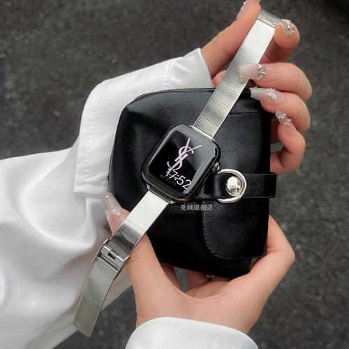 适用iwatch苹果手表表带applewatch猫眼竹节s10不锈钢s9女生款se高级感s11夏季天ultra3金属轻奢气质感透气 - 图0