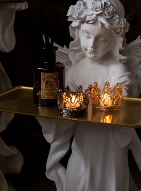 爱丽丝天使欧式复古迎宾大型落地树脂摆件托盘家居客厅装饰品