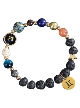 天然火山石串珠 2025跨境新款八大行星星座刻字蓝砂石手链批发