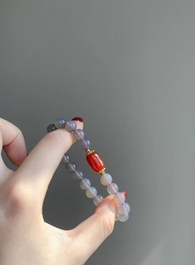 天然A货灰玛瑙双圈手链DIY设计红玛瑙时尚百搭新款手串爆款批发