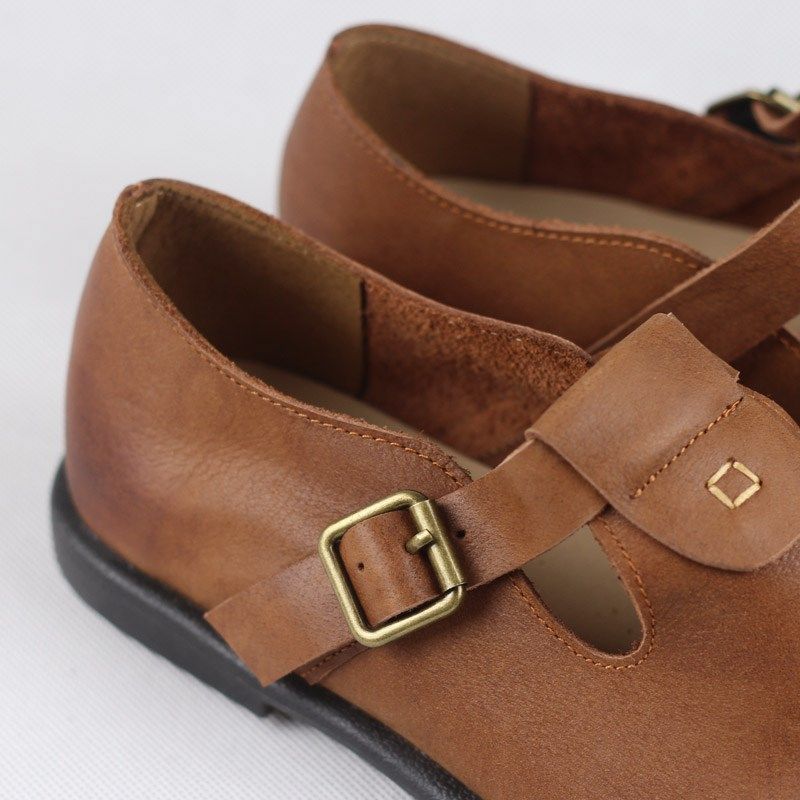 蚁团外贸全牛皮复古皮鞋女牛筋底舒适百搭皮带扣一脚蹬懒人平底鞋,淘宝优惠券,粉丝福利购,淘宝优惠卷