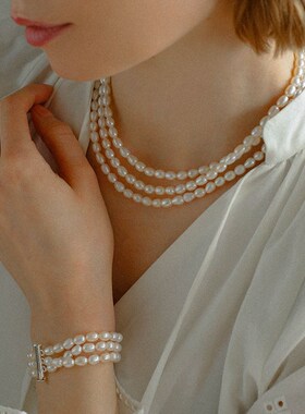 法式轻奢复古多层天然珍珠项链手链优雅宫廷风气质锁骨链颈链手环