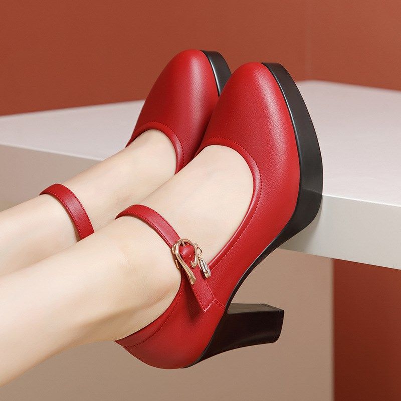红青蜓红色厚底单鞋粗跟旗袍走秀鞋防水台一字扣带皮鞋职业礼仪女,淘宝优惠券,粉丝福利购,淘宝优惠卷