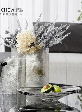轻奢现代多款创意玻璃花瓶果x盘套装样板间售楼处花艺搭配插花摆