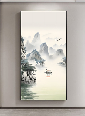 原创风景水墨玄关玄关挂画新中式