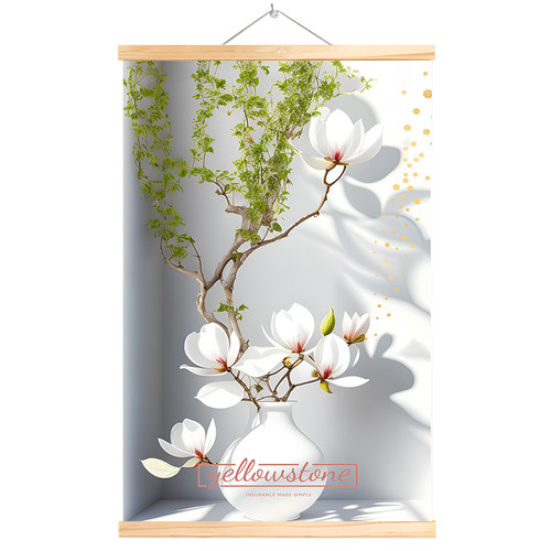 现代简约温馨植物花卉光影实木卷轴挂画花瓶玄关客厅入户门装饰画 - 图3