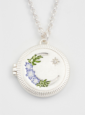 Fable月影花宝盒吊坠珐琅彩项链