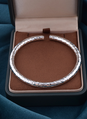 碎冰冰银手镯女纯银925实心