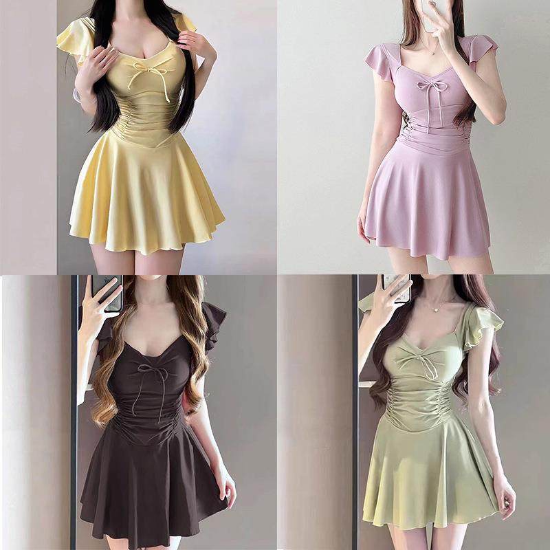 泳衣女款连体纯色甜美裙式保守显瘦修身遮肉遮肚学生温泉泳衣,淘宝优惠券,粉丝福利购,淘宝优惠卷