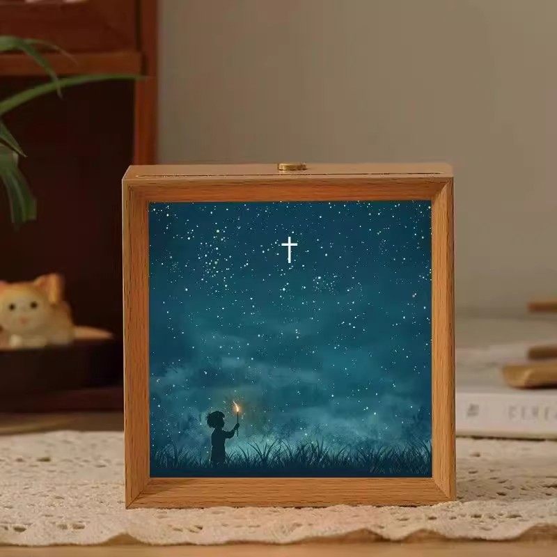 新款发光如星木质十字架夜灯创意桌面装饰灯高级感玄关摆台小众,淘宝优惠券,粉丝福利购,淘宝优惠卷