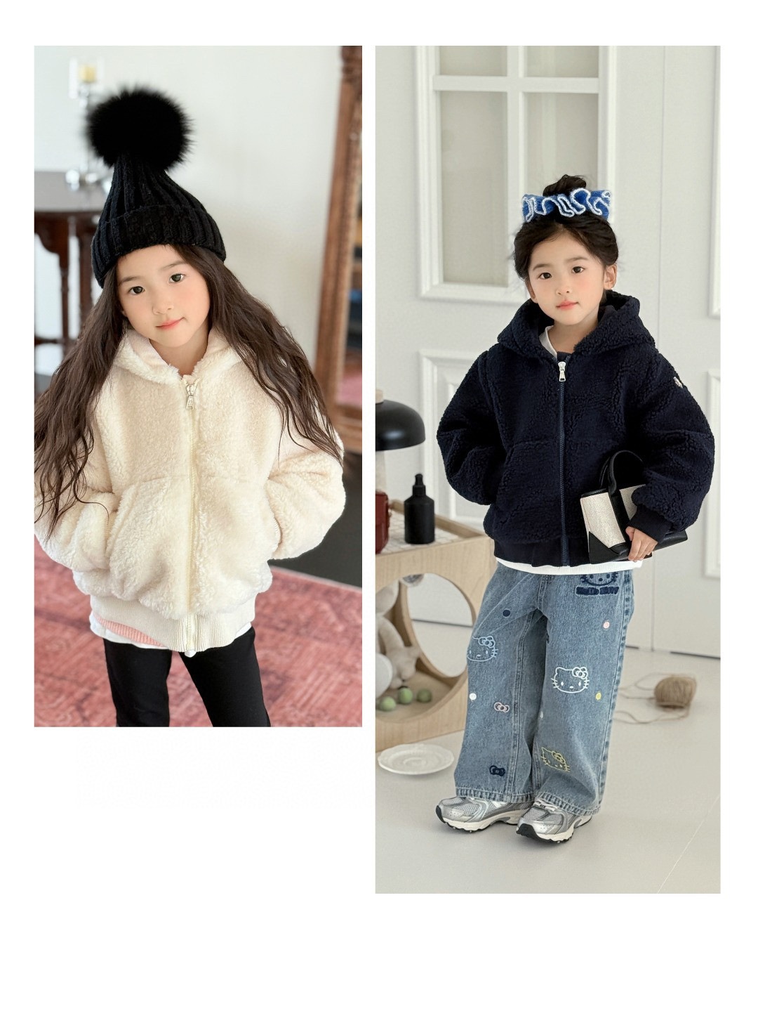 25冬季新款童装三角logo收腰羽绒服毛衣毛绒外套灯芯绒羽绒 - 图2