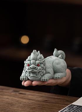 青砂石貔貅一对公母小号招财创意客厅办公桌面装饰品茶桌茶宠摆件