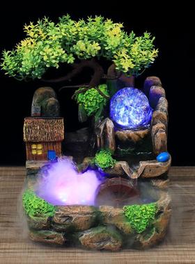 外贸假山流水招财树开业招财工艺客厅家居装饰662