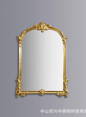 法式手工雕刻黄铜玄关大挂镜欧式别墅样板间壁挂大气高档奢华摆件