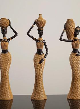 复古非洲少女家居民族风工艺树脂摆件创意礼品客厅书房人物装饰品