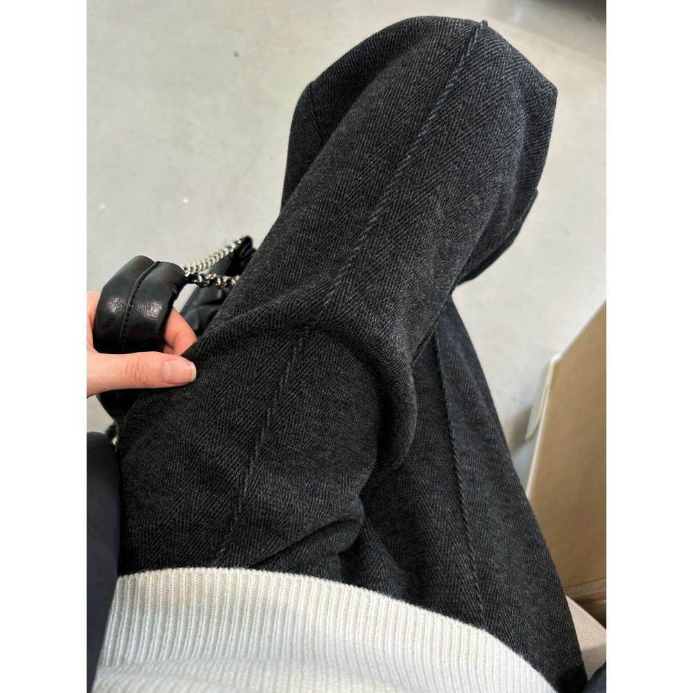 加绒窄版阔腿裤女2025新款春季秋冬垂感高腰毛呢裤人字纹直筒裤子,淘宝优惠券,粉丝福利购,淘宝优惠卷