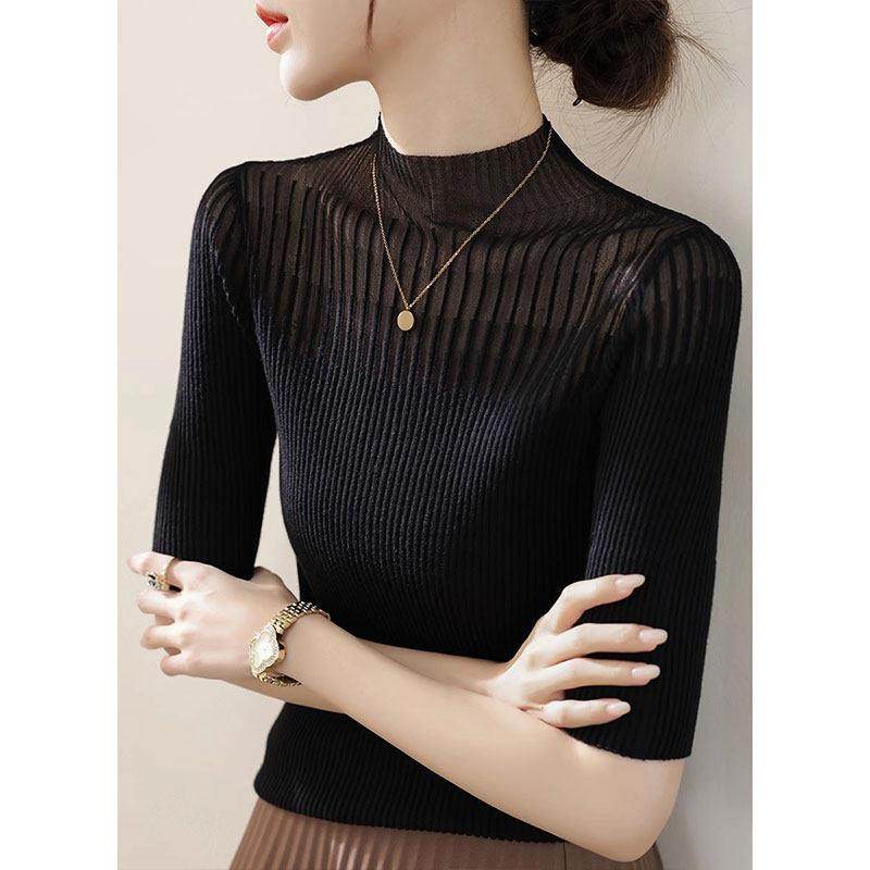 韩国半高领长袖针织衫女秋装2025新款修身内搭毛衣蕾丝打底衫~,淘宝优惠券,粉丝福利购,淘宝优惠卷