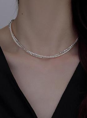 chomelkinsey双层碎银子小珍珠项炼女新款叠戴多层高级感锁骨颈炼