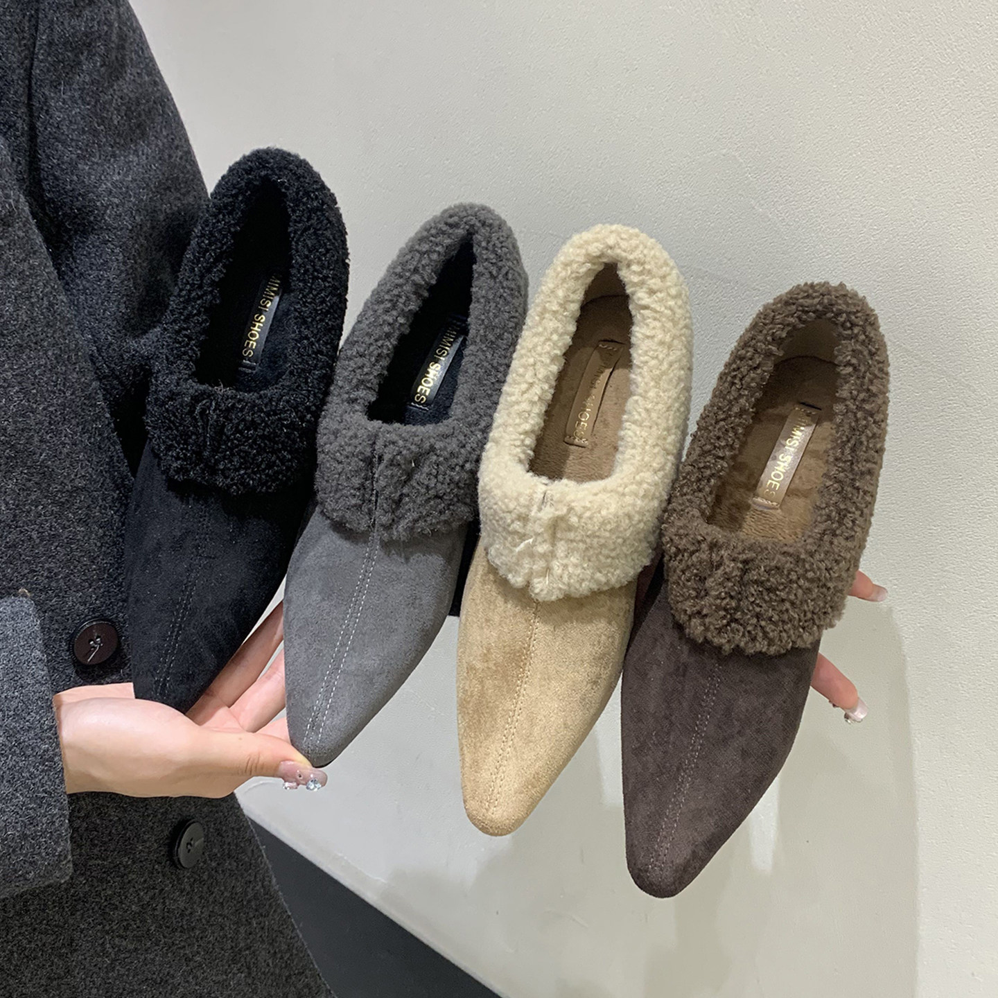 法式复古羊羔毛尖头深口单鞋女秋冬新款内增高保暖加绒百搭毛毛鞋,淘宝优惠券,粉丝福利购,淘宝优惠卷