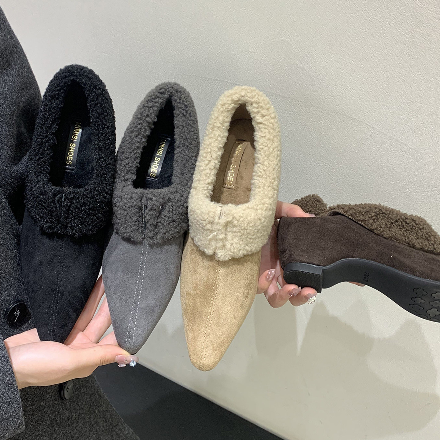 法式复古羊羔毛尖头深口单鞋女秋冬新款内增高保暖加绒百搭毛毛鞋,淘宝优惠券,粉丝福利购,淘宝优惠卷